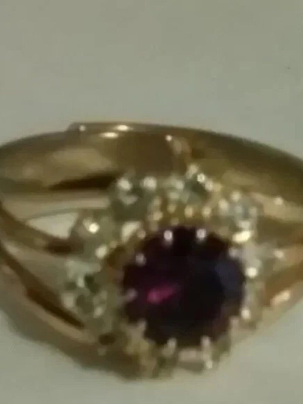 Gold Ring Genuine Stone and 10 Clear CZ Stones Adjustable In Box Has BeenWorn - Picture 2 of 4